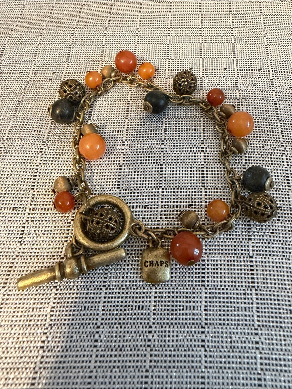 Vintage Chaps Beaded Charm Bracelet - Orange and Black Beads - Picture 3 of 4